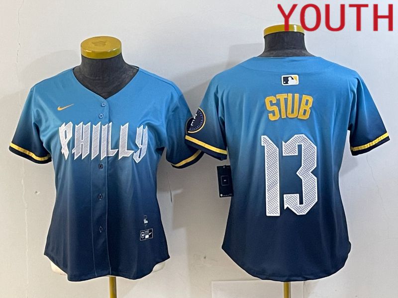 Youth Philadelphia Phillies #13 Stub Blue City Edition 2024 Nike MLB Jersey style 1